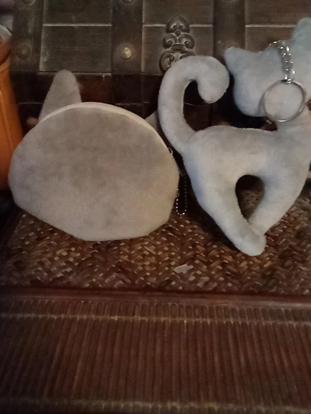 Gray Plush Cat Key Chain And Change Purse Soft